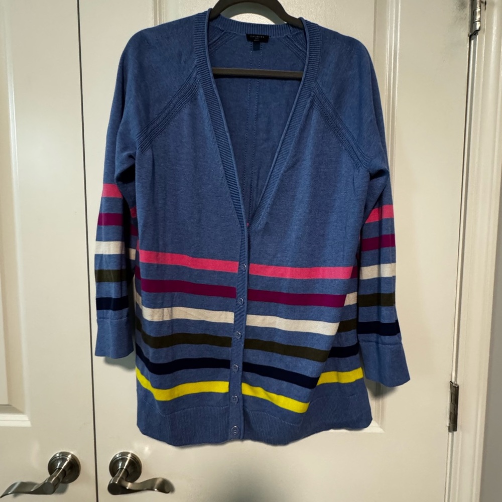 Talbots Blue Cardigan with Multicolor Stripes 1x